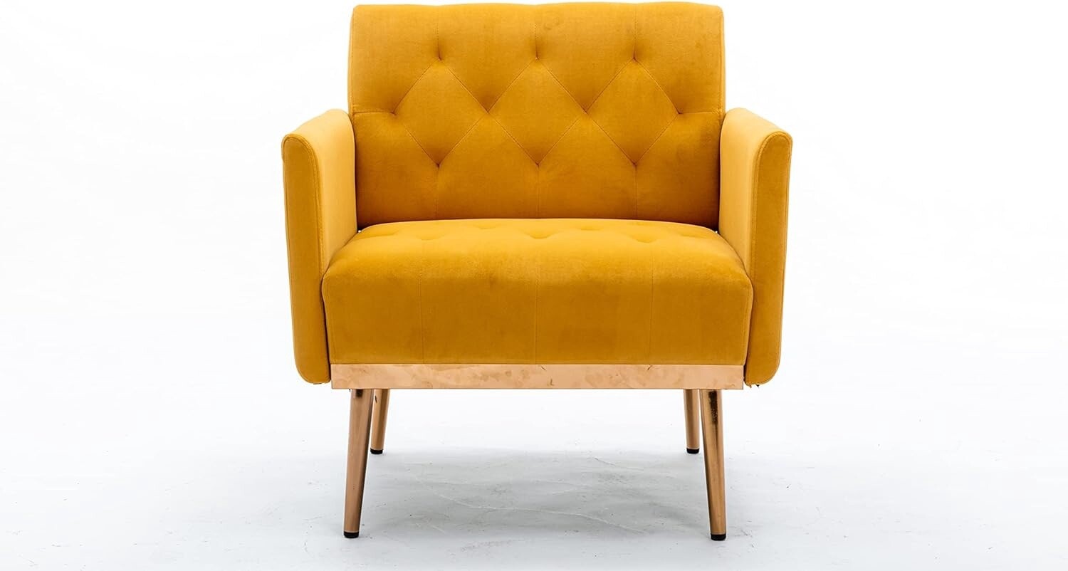 Tufted Velvet Accent Chair in Mustard with Rose Gold Accents (Set of 2)