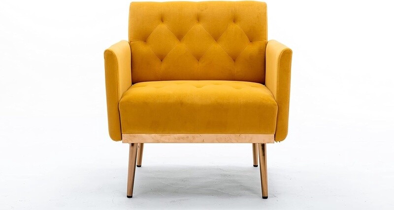 Tufted Velvet Accent Chair in Mustard with Rose Gold Accents (Set of 2)