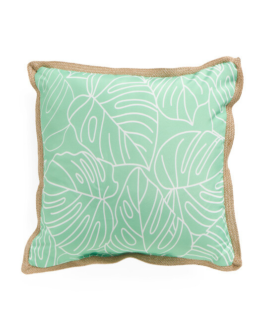 18x18 Indoor Outdoor Leaf Pillow in Bright Mint