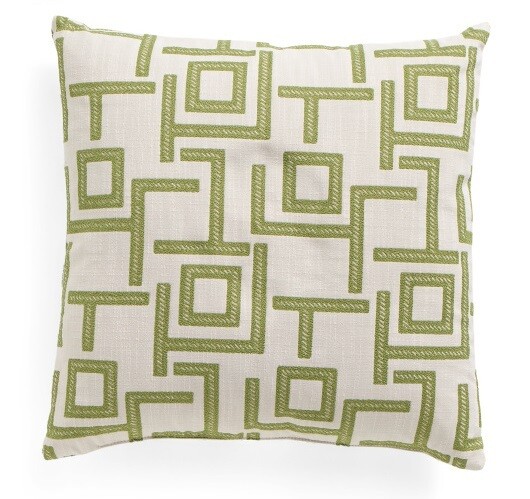 22x22 Squares Print Feather Pillow in Green Tea