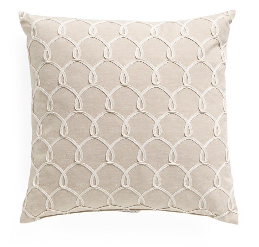 22x22 Ribbon Applique Feather Pillow in Linen
