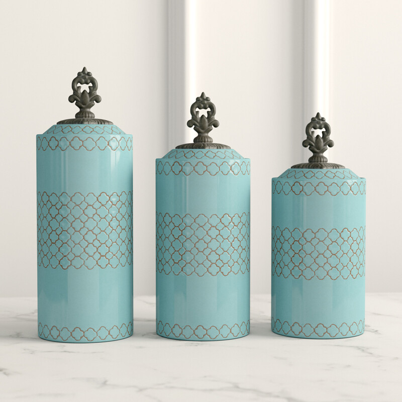 3 Piece Kitchen Canister Set in Blue