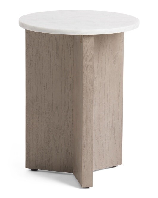 23in Acacia Wood And Marble Top Side Table