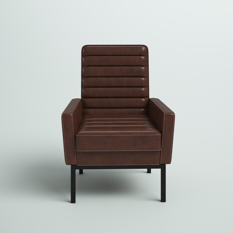 Channel Tufted Vegan Leather Armchair in Brown
