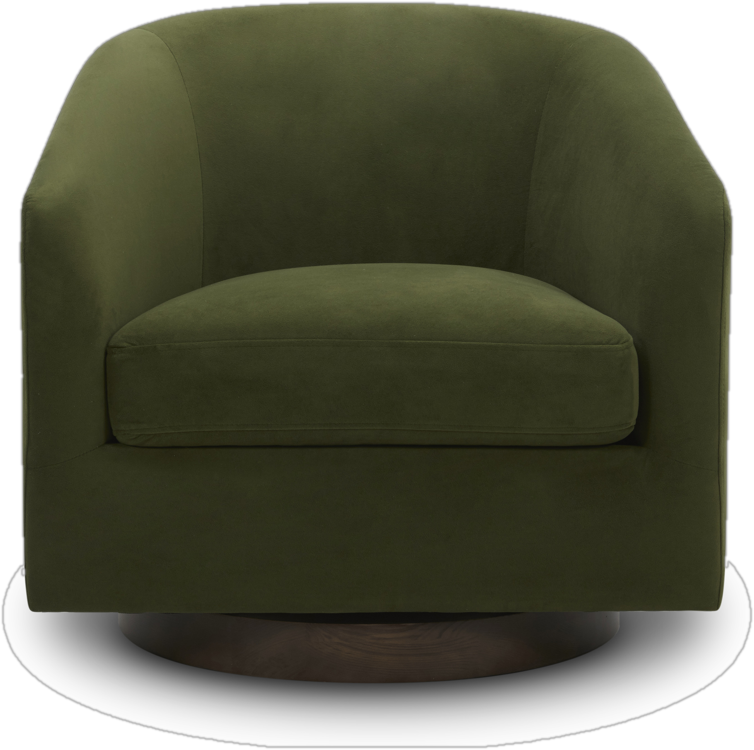 Upholstered Swivel Barrel Chair in Bella Forrest Performance Velvet
