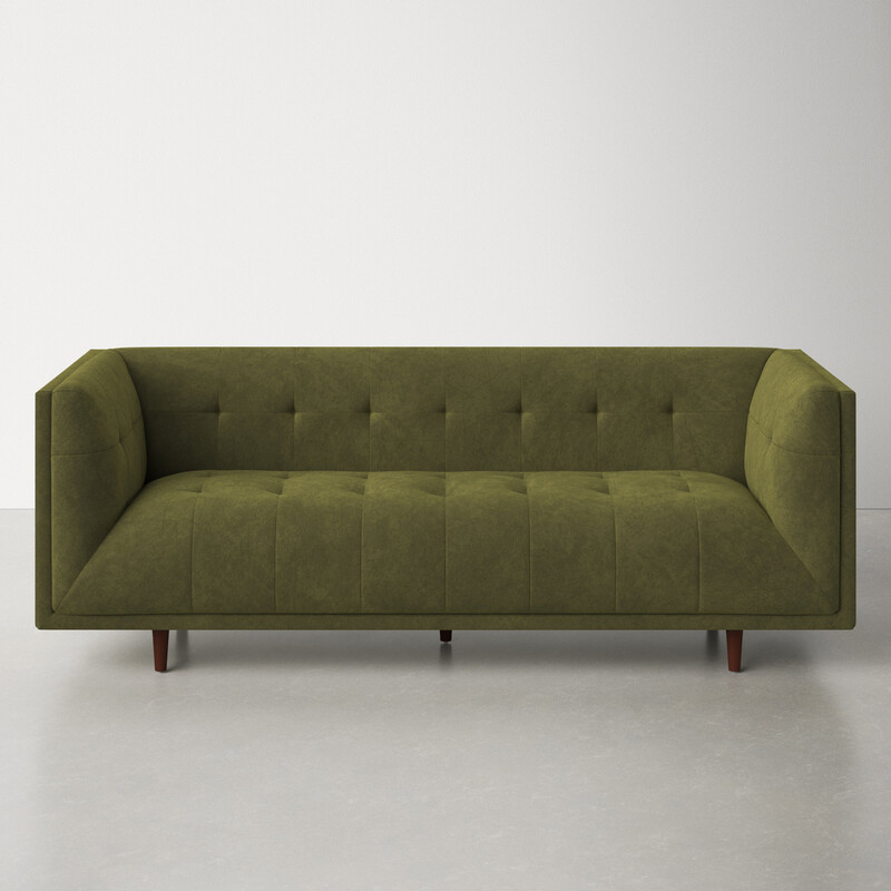 82&#39;&#39; Midcentury Modern Velvet Upholstered Sofa in Olive