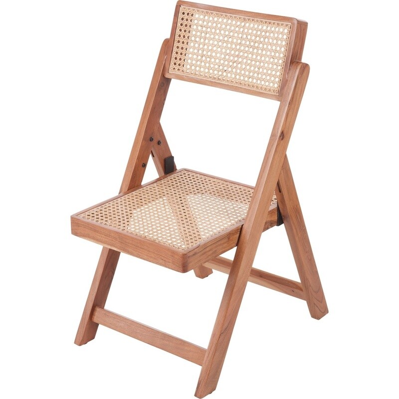 Rattan Folding Side Chair in Teak (Set of 2)