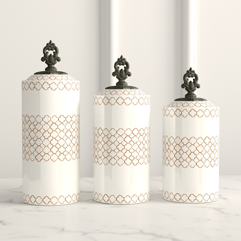 3 Piece Kitchen Canister Set in Off-White