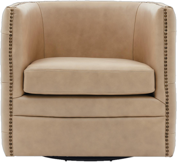 Genuine Leather Swivel Armchair in Beige