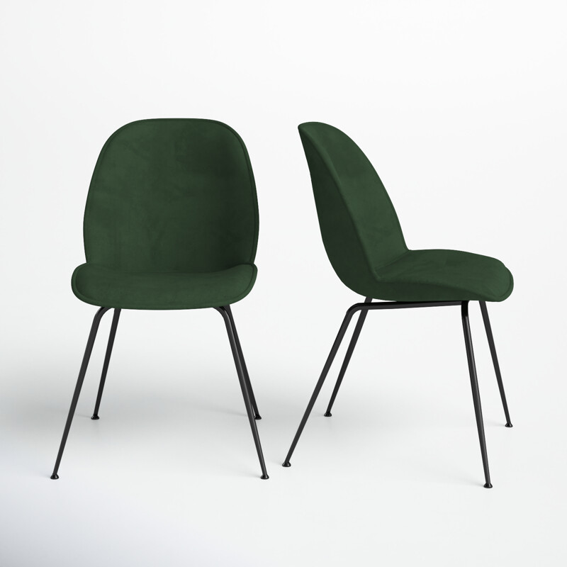 Velvet Solid Back Side Chair in Green (Set of 2)