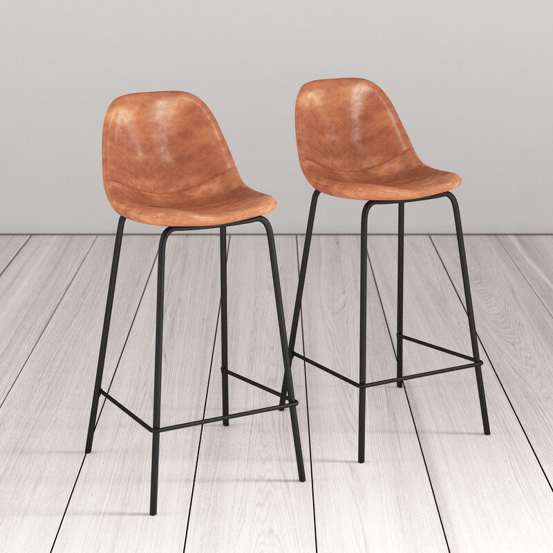 24&quot; Faux Leather Counter Stool in Cognac (Set of 2)