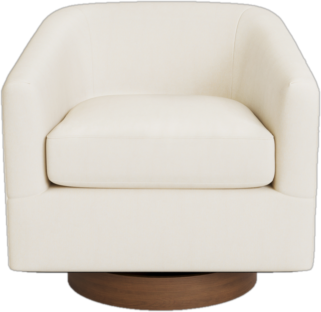 Upholstered Swivel Barrel Chair With Wood Base in Ivory Linen (Set of 2)