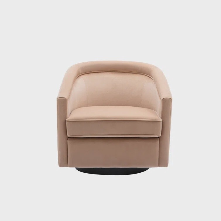 Wovenbyrd Velvet Swivel Barrel Chair in Tan Velvet