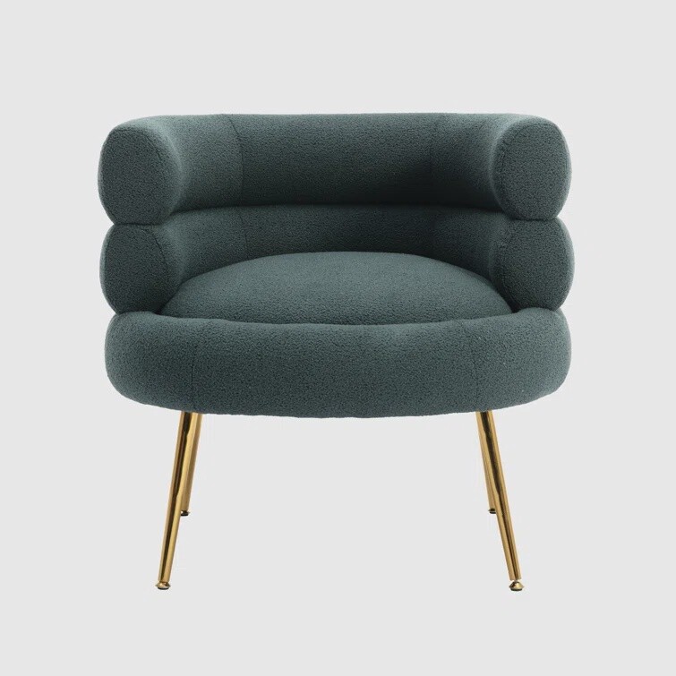 Modern Barrel Upholstered Accent Chair in Green (Set of 2)