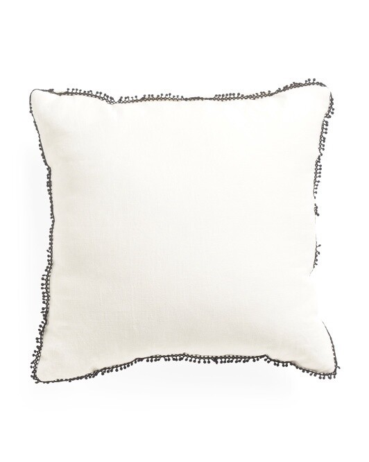 20x20 Linen Chambray Feather Pillow With Lace Edging in Tofu