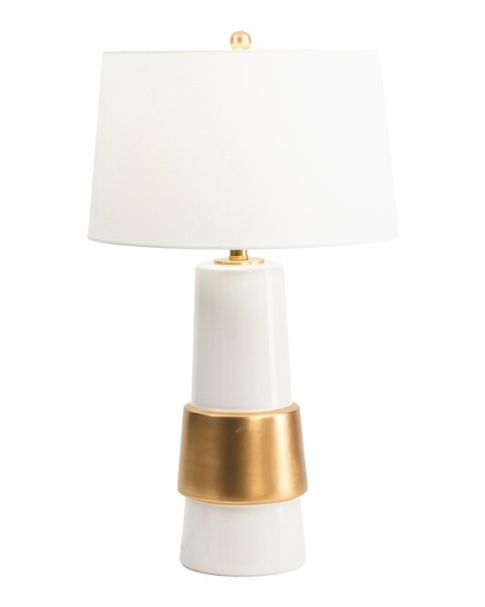 29in Metallic Ceramic Table Lamp in White/Gold