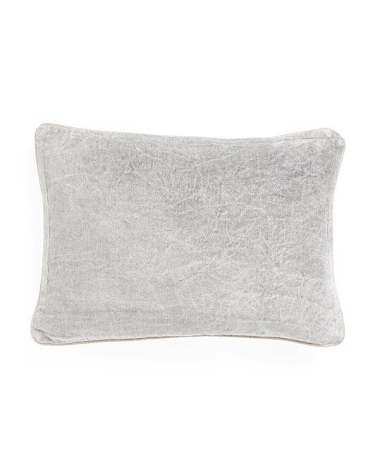 14x20 Cotton Velvet Feather Pillow in Grey