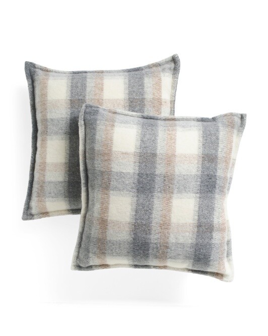 20x20 Set of 2 Plaid Pillows in Gray/Brown