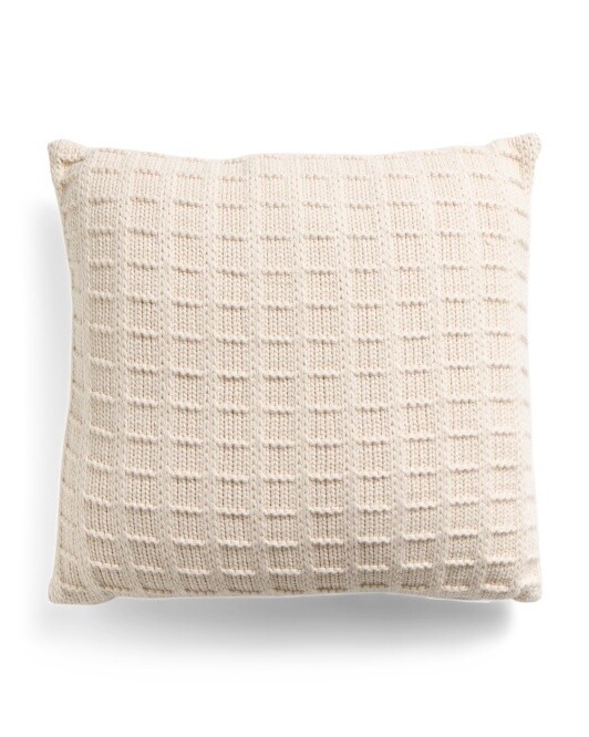 20x20 Knit Squares Feather Pillow in Ivory