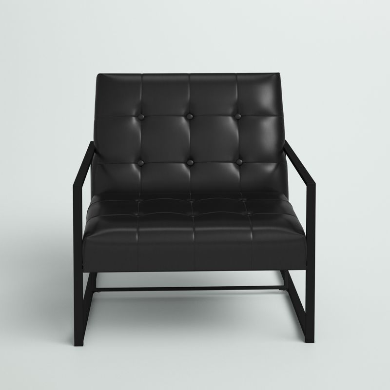 Tufted Faux Leather/Metal Armchair in Black (Set of 2)