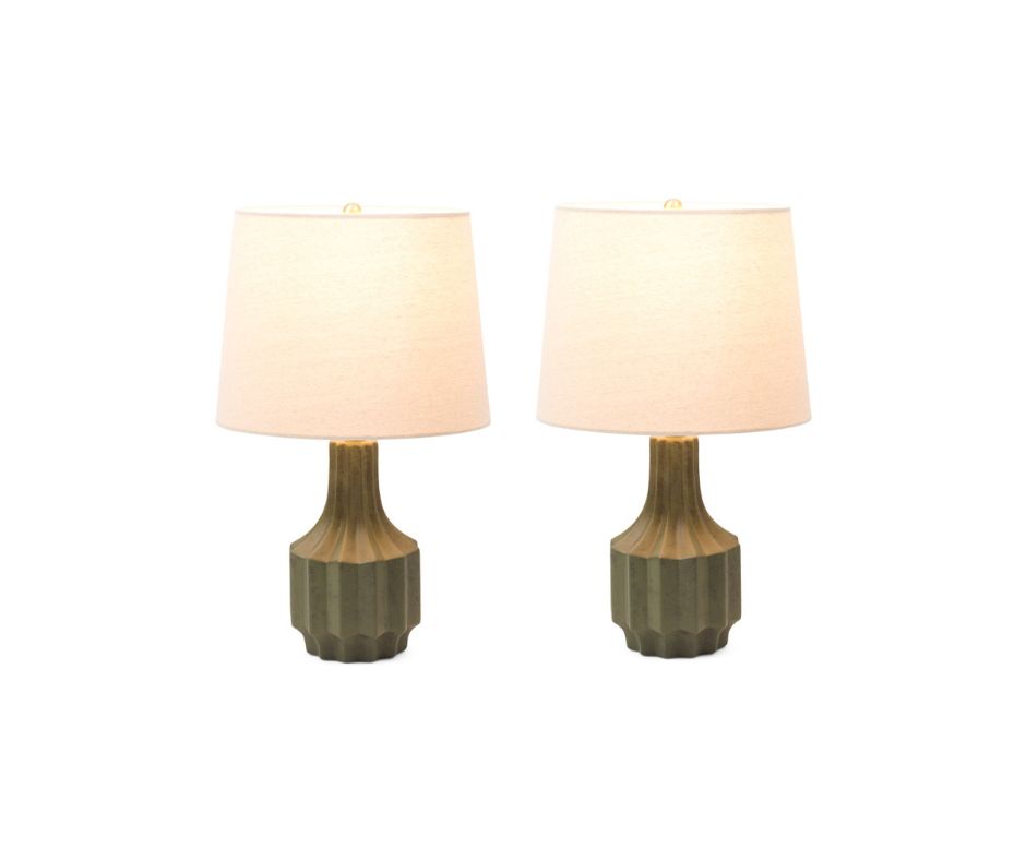 Ribbed Ceramic Table Lamp in Green (Set of 2)