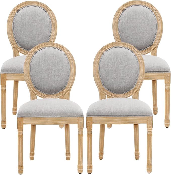 Louis Round Back French Upholstered Dining Chairs in Gray (Set of 4)