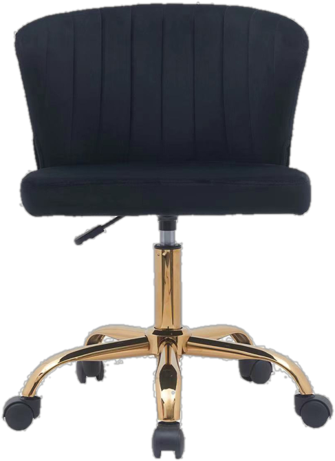 Velvet Office Rolling Chair with Gold Base in Black