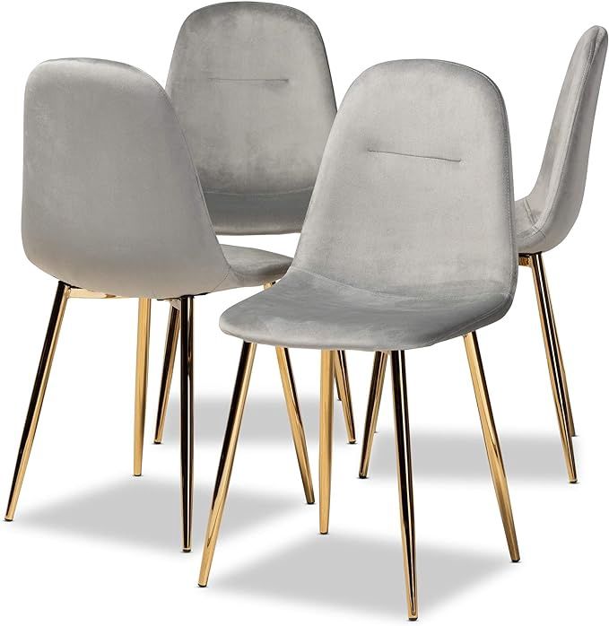 Elyse Velvet Dining Chair in Grey/Gold (Set of 4)