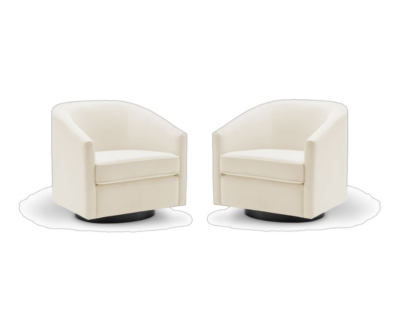 Velvet Swivel Barrel Accent Armchair in Cream (Set of 2)