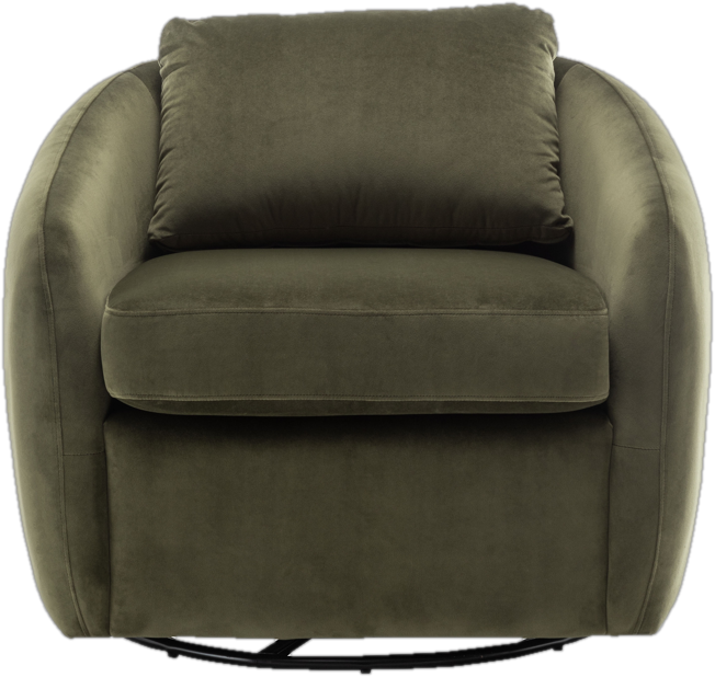 Modern Cozy Swivel Barrel Chair in Green Velvet