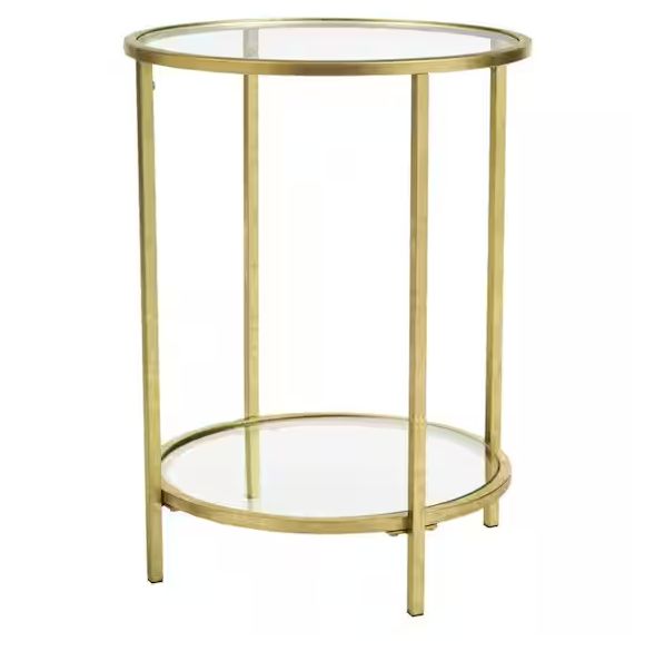 Round Gold Metal and Glass Side Accent Table
