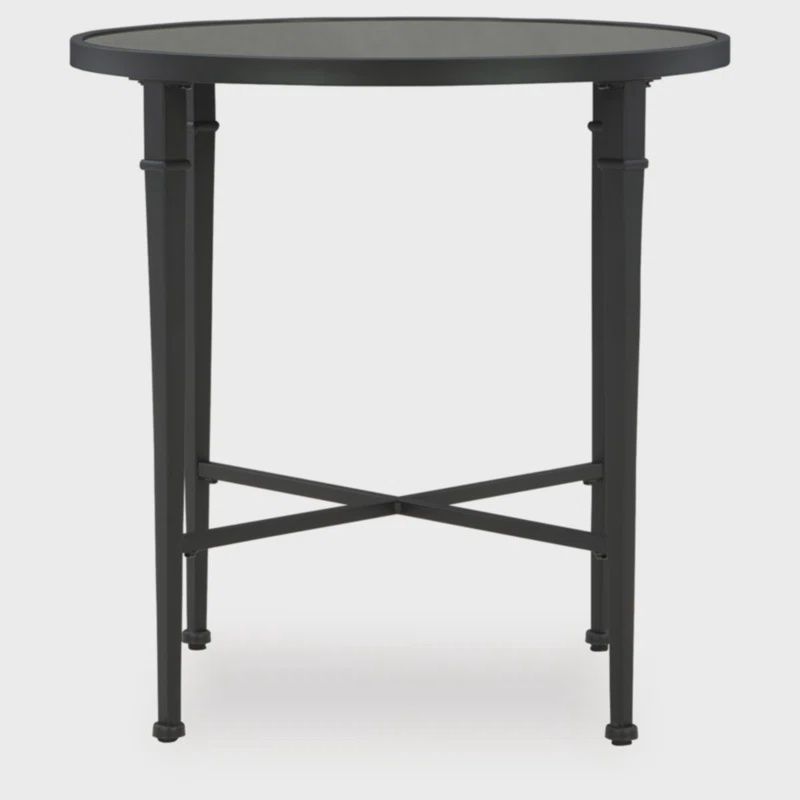 Mirrored Glass Top Metal End Table in Black