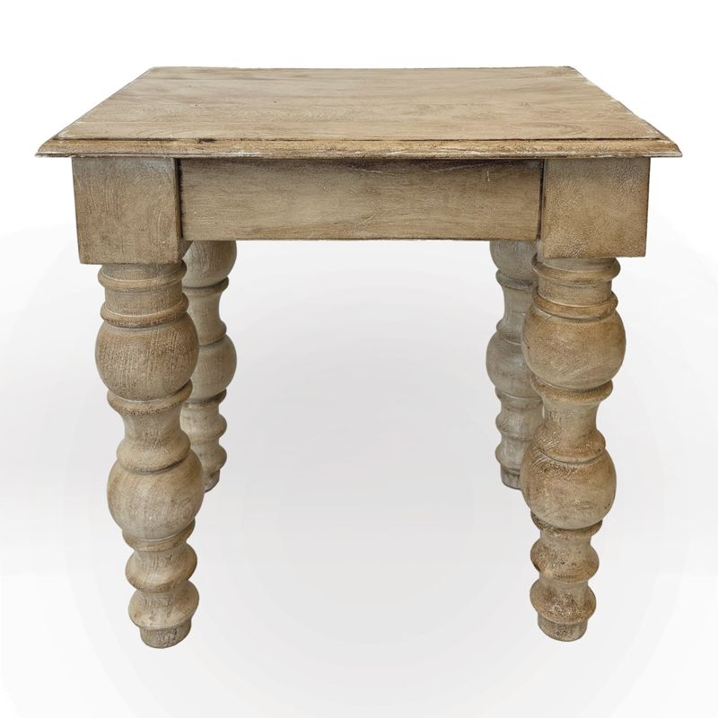 White-washed Solid Wood Spindle Leg End Table