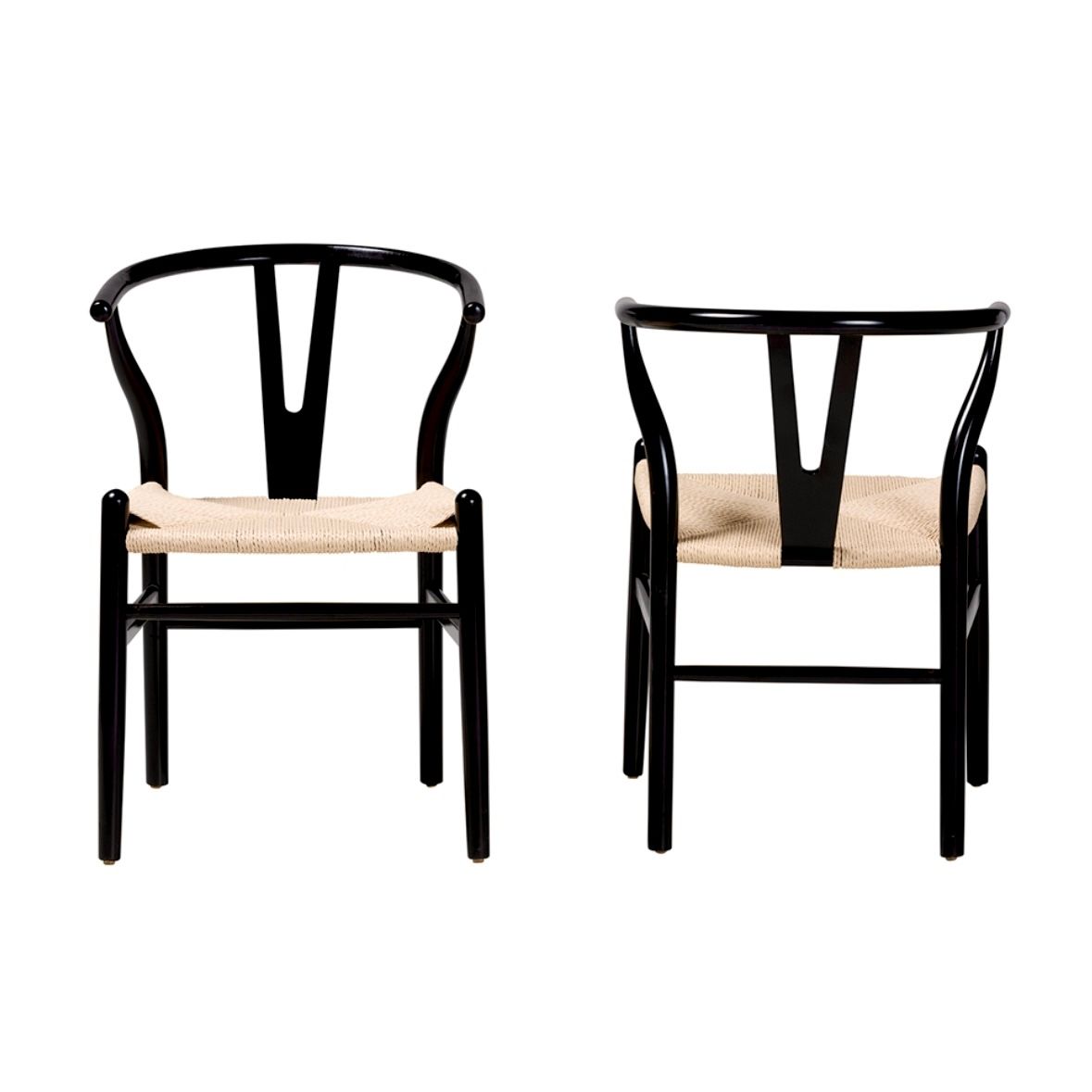 Modern  Wishbone Dining Chair in Black Finished Wood (Set of 2)