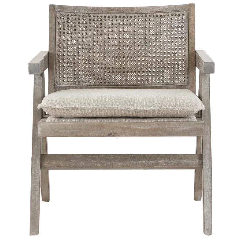 Solid Wood Upholstered Rattan Back Accent Chair (MSRP $445)