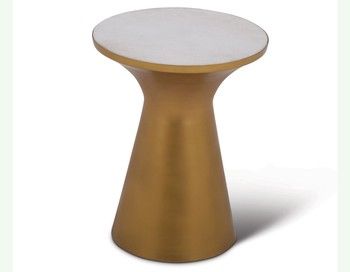 Jaipur Marble Inlay Round Accent Table in Gold