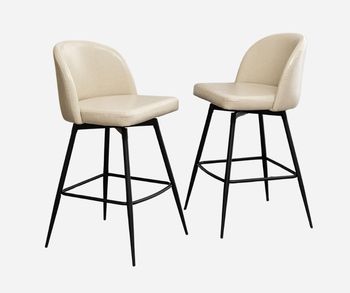 27&quot; Faux Leather  Swivel Counter Height Barstools in Beige (Set of 2)