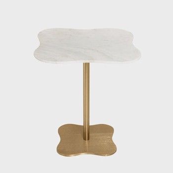 Marble Top Scalloped Pedestal End Table in Gold