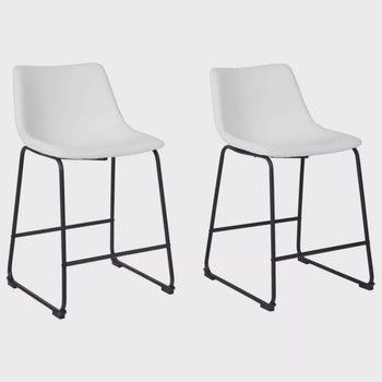 24&quot; Faux Leather Counter Height Barstool in White (Set of 2)