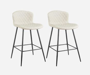 25.75&quot; Quilted Faux Leather Counter Height Barstool in Ivory (Set of 2)