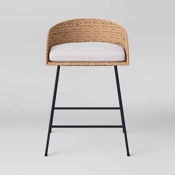 Woven Backed Counter Height Barstool with Cushion (Set of 3)