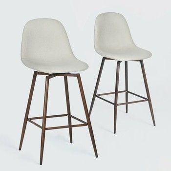26&quot; Midcentury Counter Height Swivel Barstools in Beige/ Walnut (Set of 2)