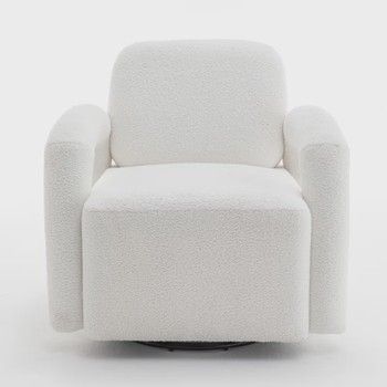Upholstered Swivel Armchair in Ivory Polyester Blend  (MSRP $440)