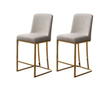 24&#39;&#39; Counter Stool in Gray/White Linen with Gold Base (Set of 2) - MSRP $339