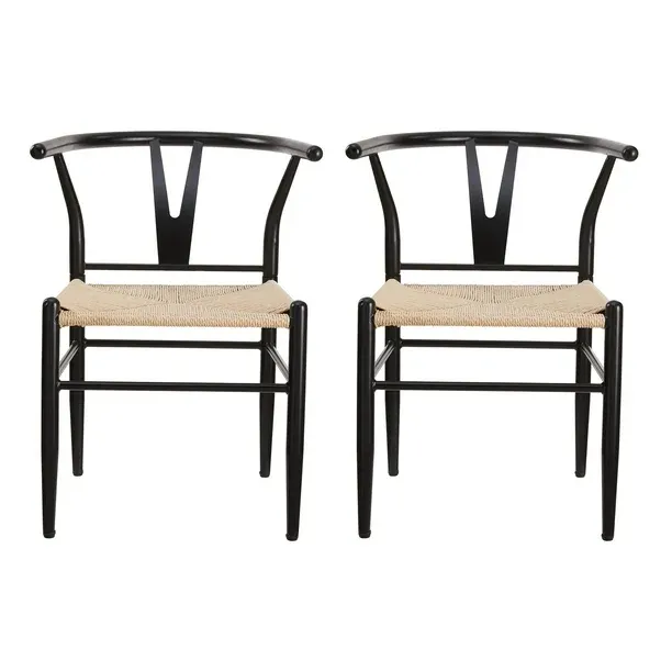 Wishbone Metal Dining Chair in Black (Set of 2)