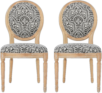 Upholstered King Louis Back Side Chair in Black/White (Set of 2)