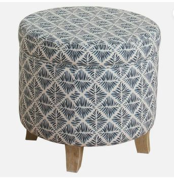 Cole Classics Round Storage Ottoman Flared Wood Leg in Blue/White