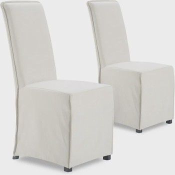 High Back Slipcovered Dining Chair in Ivory (Set of 2)