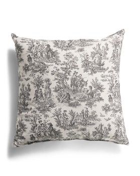 22x22 Rustic Toile Feather Throw Pillow in Noir/White - CN