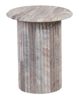 21&quot; Round Solid Marble Ribbed Pillar Side Table